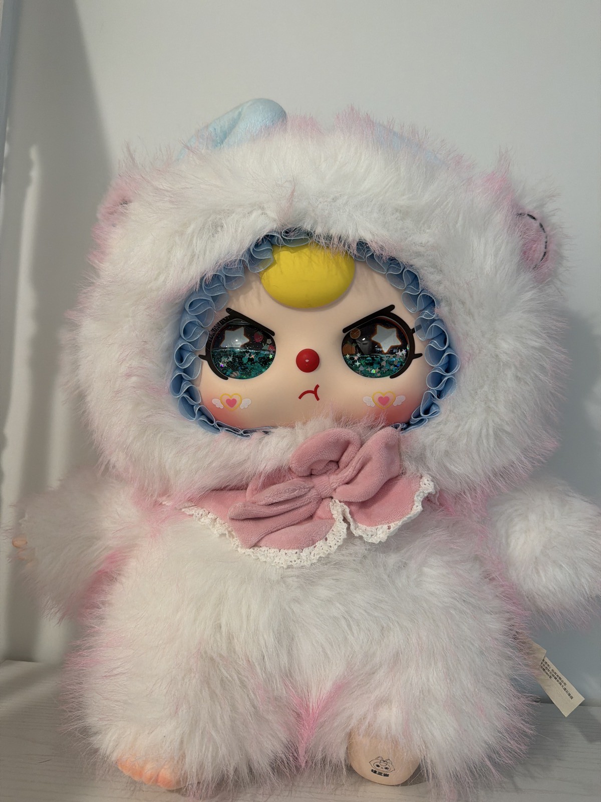 Baby Three Big Plush Doll Pink & White Vinyl Face Art Toy