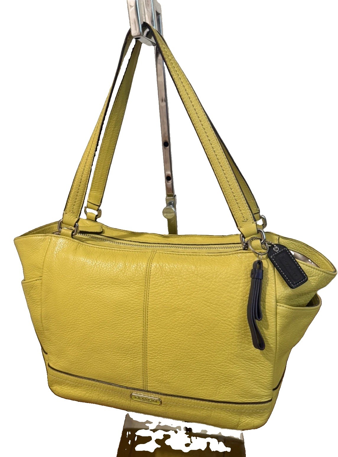 Coach Park Carrie Rare Lime Yellow Pebbled Leather Tote Shoulder Bag F23284 Y2K