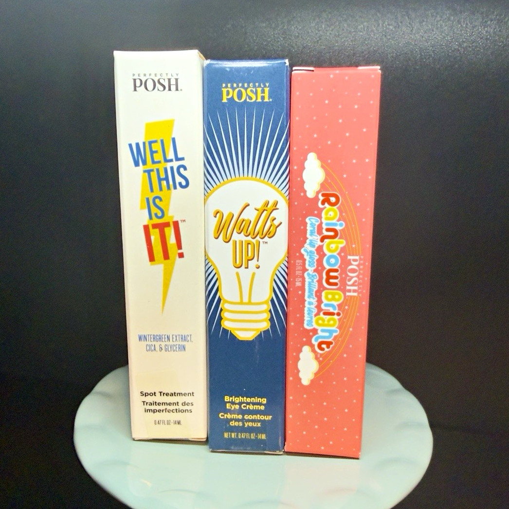 Perfectly Posh 3pc Skincare Makeup Lot Watts Up Eye Cream Spot Treatment & Gloss