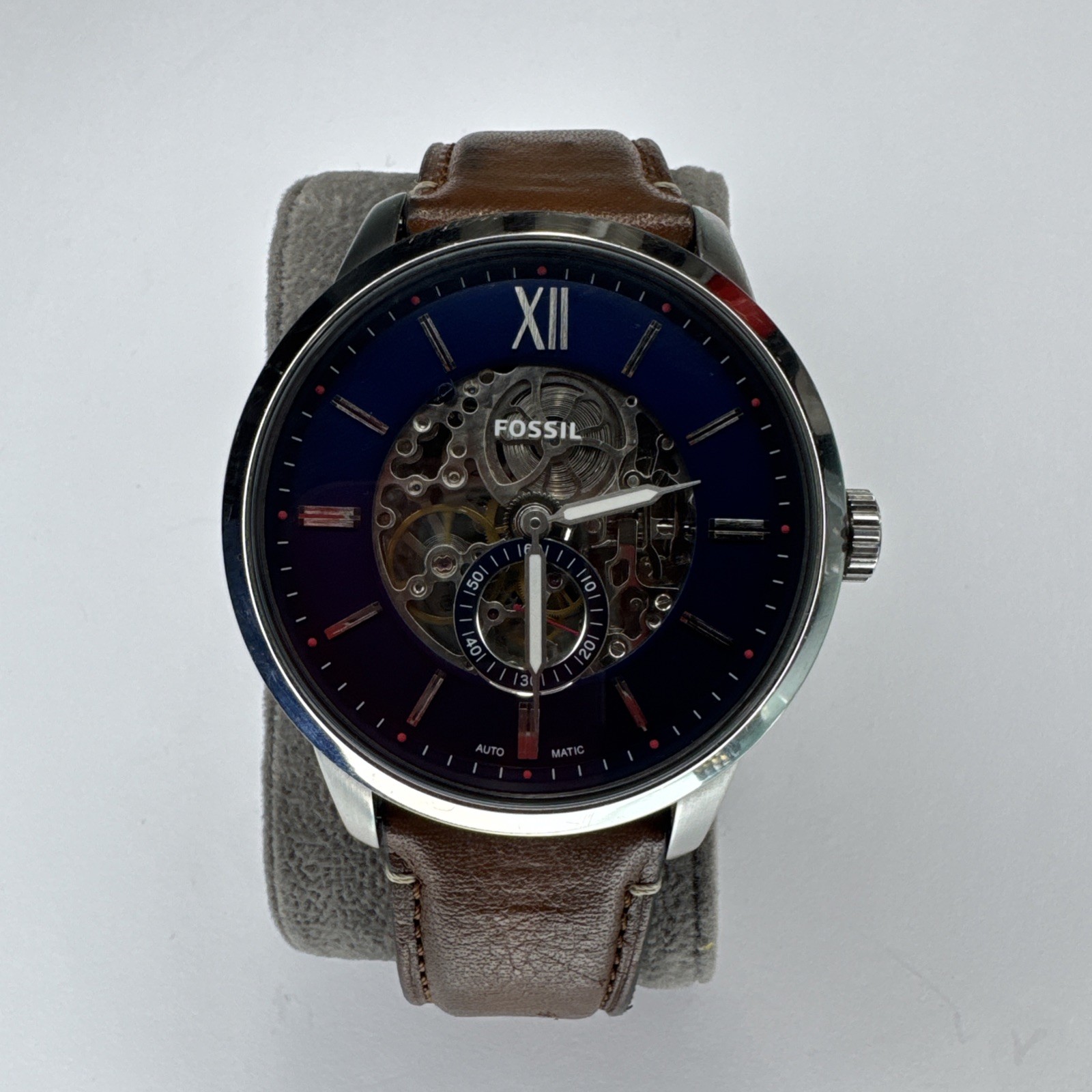 Fossil ME3154 Townsman Automatic Skeleton Blue Dial Men\'s Watch Leather Band