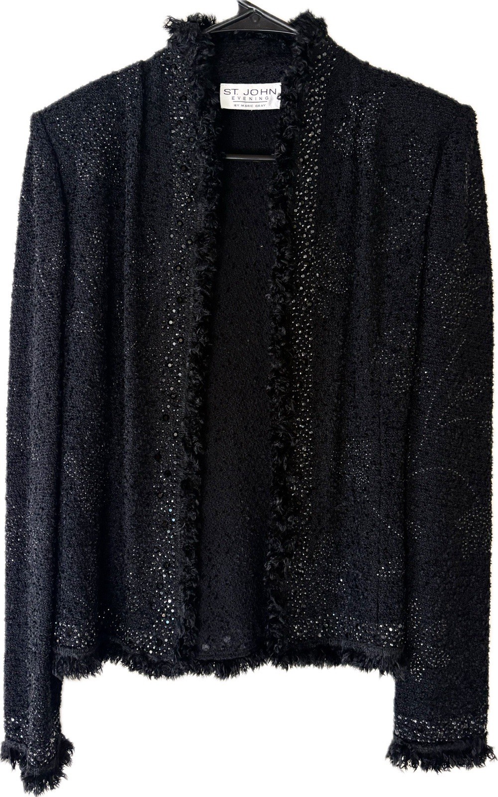 St. John by Marie Gray Evening Black Knit Jacket Embellished Crystals Large VTG