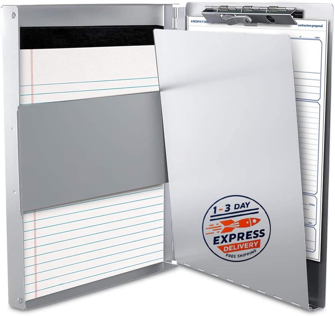 Portapapeles de aluminio con almacenamiento (tamaño carta), reciclable
