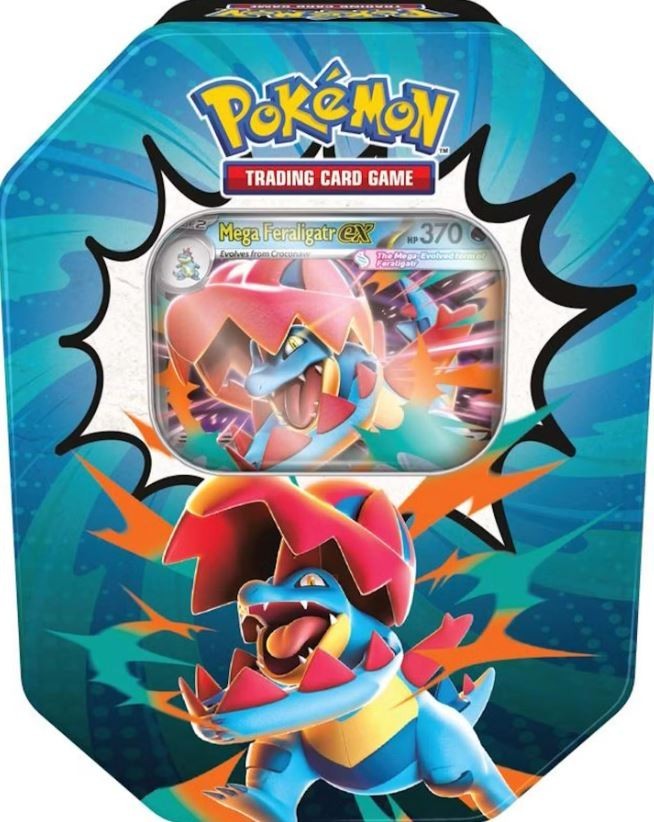 Pokemon Mega Evolution Ascended Heroes Tin Box FERALIGATR Sealed 4 Booster Packs