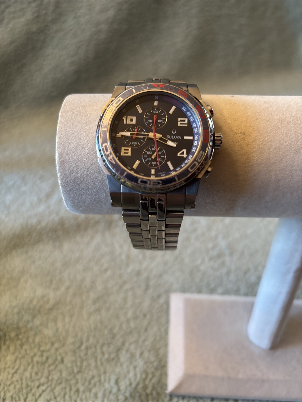 Bulova 98A100 Sport Blue Dial Stainless Steel Men’s Watch Excellent Working #K