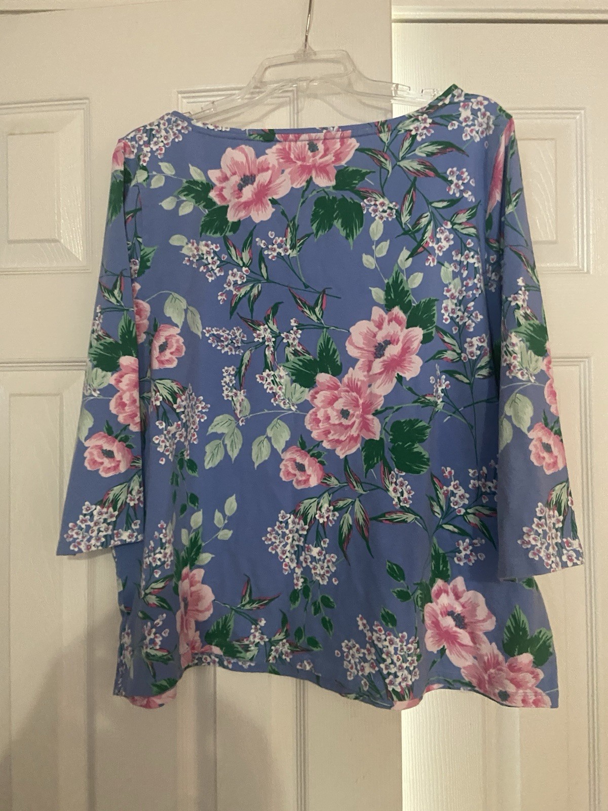 Talbots Plus Petite 3XP Blue Pink Floral Round Neck Knit 3/4 Sleeve Tee