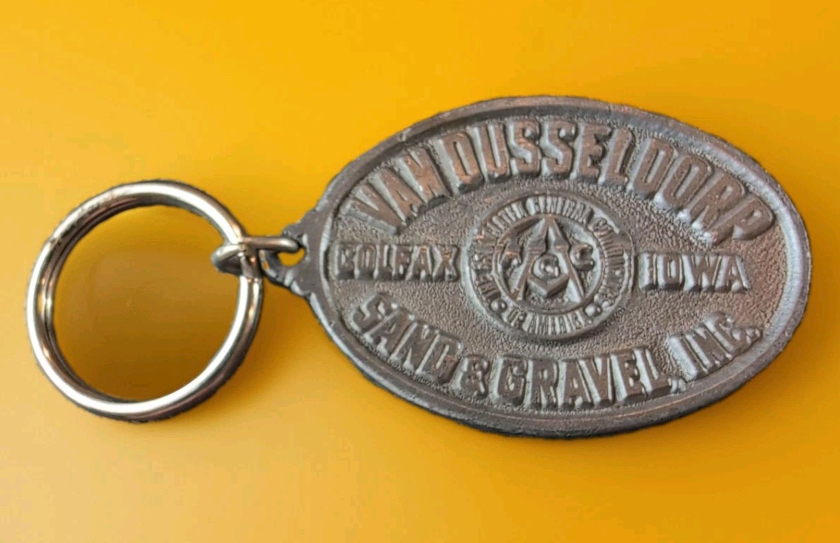 Vintage 1985 Van Dusseldorp Sand & Gravel Colfax Iowa 50th Anniversary Keychain