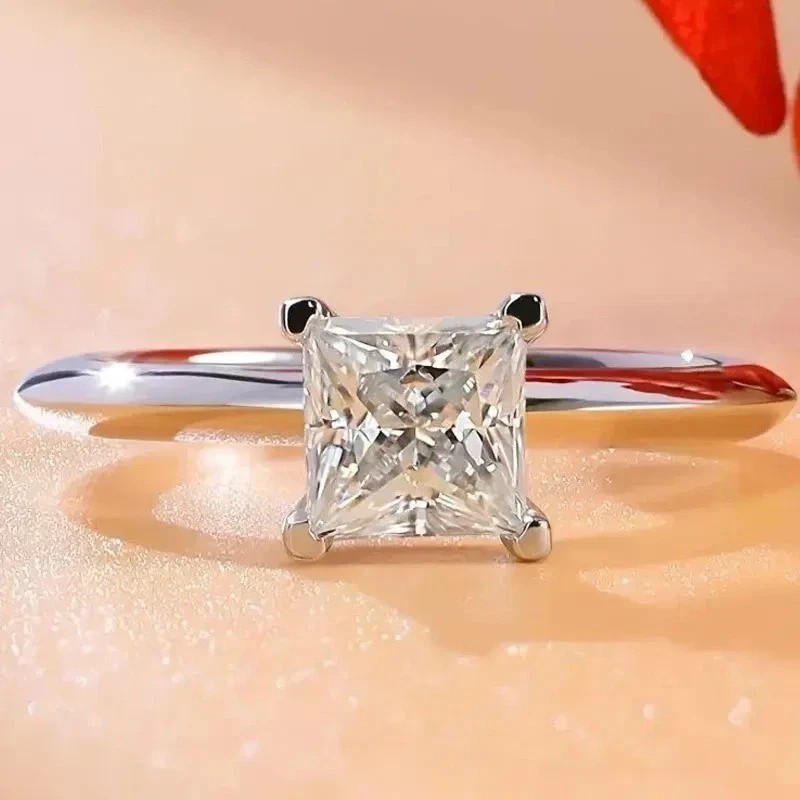 2.80 Ct Princess Cut Lab Grown CVD Diamond Engagement Ring 14K White Gold Plated