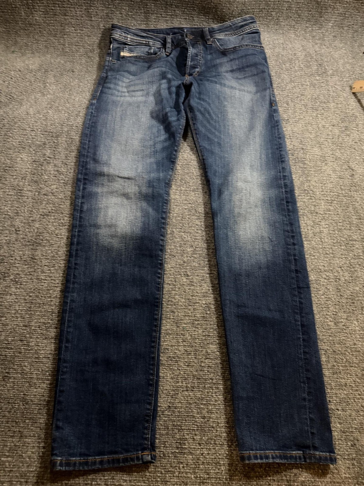 Diesel Regulated Jeans Mens 30x32 Blue Slim Straight Button Fly Denim Distressed