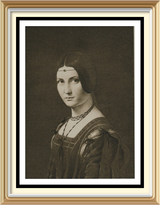 115+yr Old Original LEONARDO DA VINCI Art Print - PORTRAIT c16th WOMAN