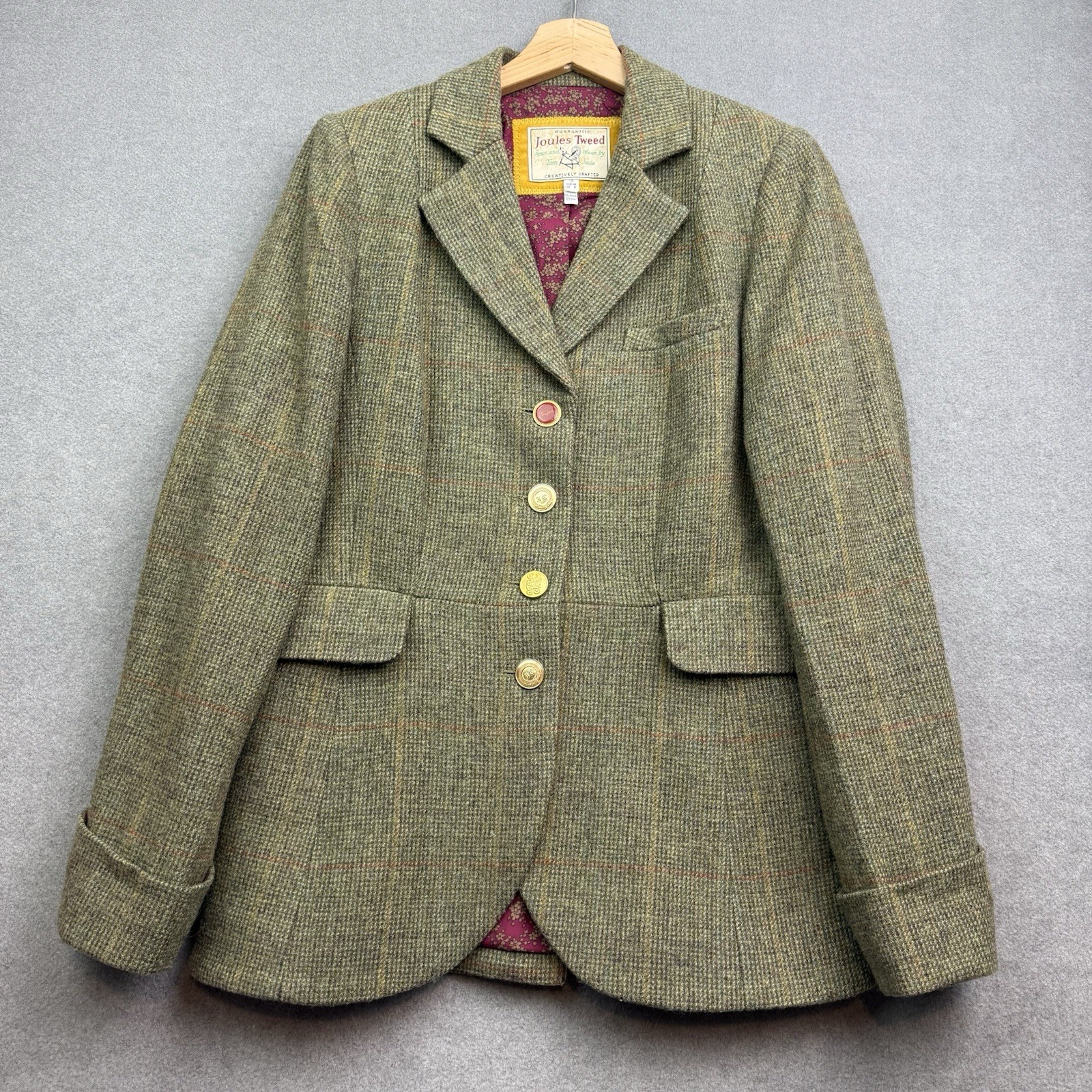 JOULES Tweed Jacket UK 12 Toad Green MELBURY Wool Parade Blazer Hacking Plaid JOULES Tweed Jacket UK 12 Toad Green MELBURY Wool Parade Blazer Hacking Plaid