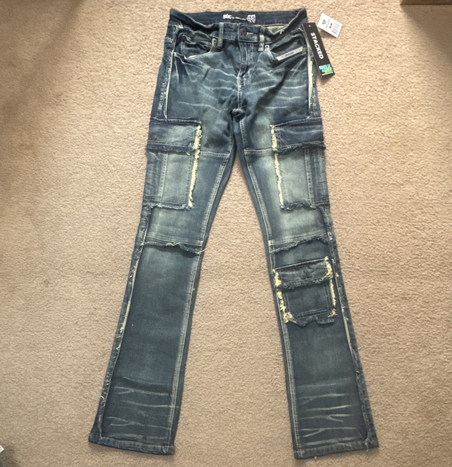 SOC by State of Crew Men’s Blue Dark Wash Denim Stacked Tapered Jeans Pockets SOC by State of Crew Men’s Blue Dark Wash Denim Stacked Tapered Jeans Pockets