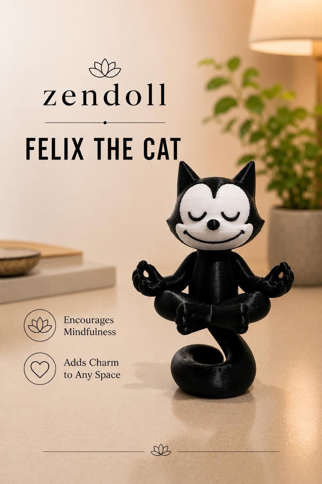 Felix the Cat Zen Doll Floating Meditation Figurine 3D Printed Felix the Cat Zen Doll Floating Meditation Figurine 3D Printed