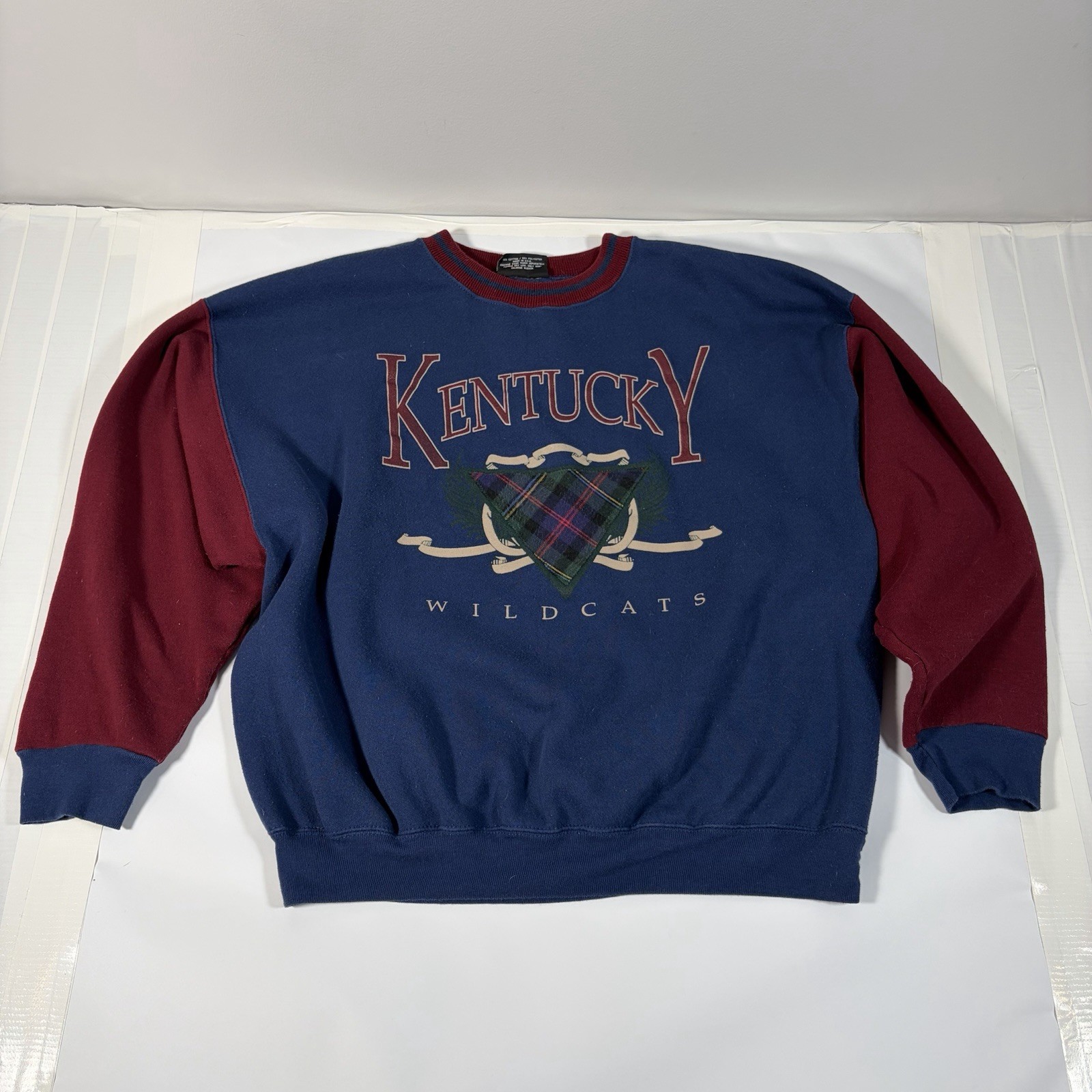 VTG 90s Kentucky Wildcats Sweatshirt XL Bodacious Plaid Colorblock Crewneck UK