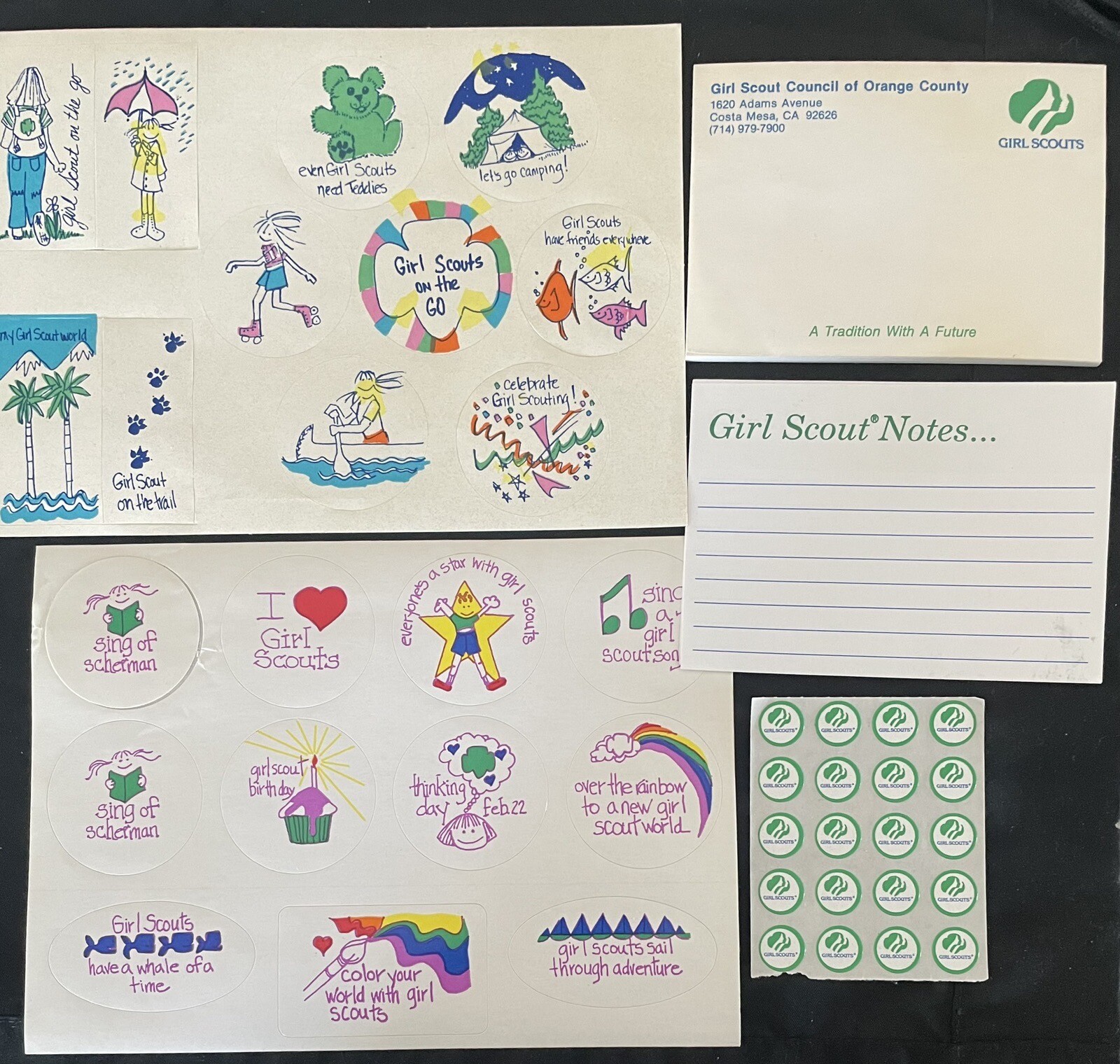 REDUCED VINTAGE 1980’s GIRL SCOUT SHEETS of STICKERS-SHEETS NOTE PAPER-POST-ITS