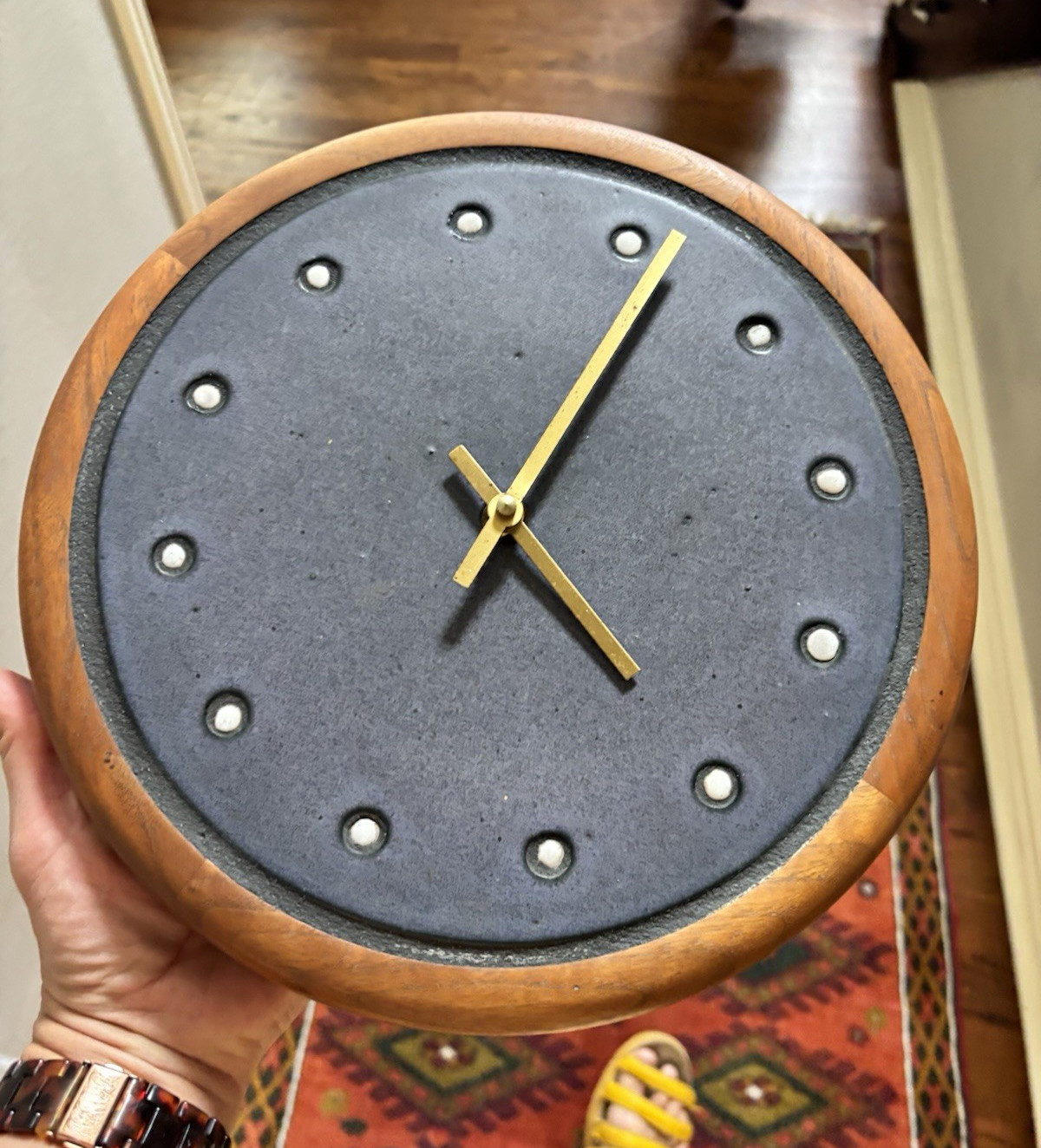 Mid Century Martz Stoneware Ceramic and Walnut Wall Clock for Marshall Studios