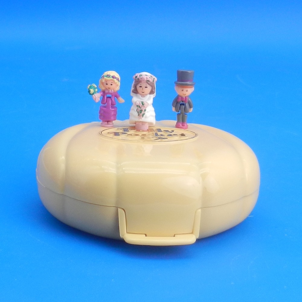 Vintage Polly Pocket NANCY\'S WEDDING DAY Yellow Compact 3 DOLLS Bluebird 1989
