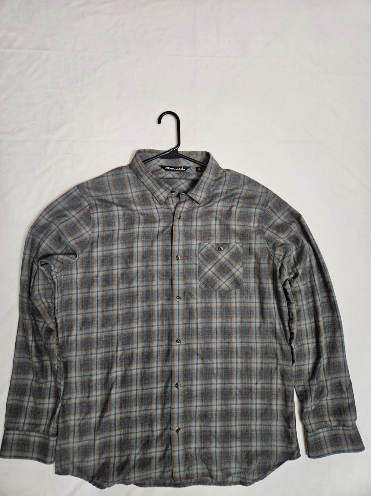 ⛳️ TravisMathew Grey Plaid Long Sleeve Button Down Shirt | Golfcore Preppy XL