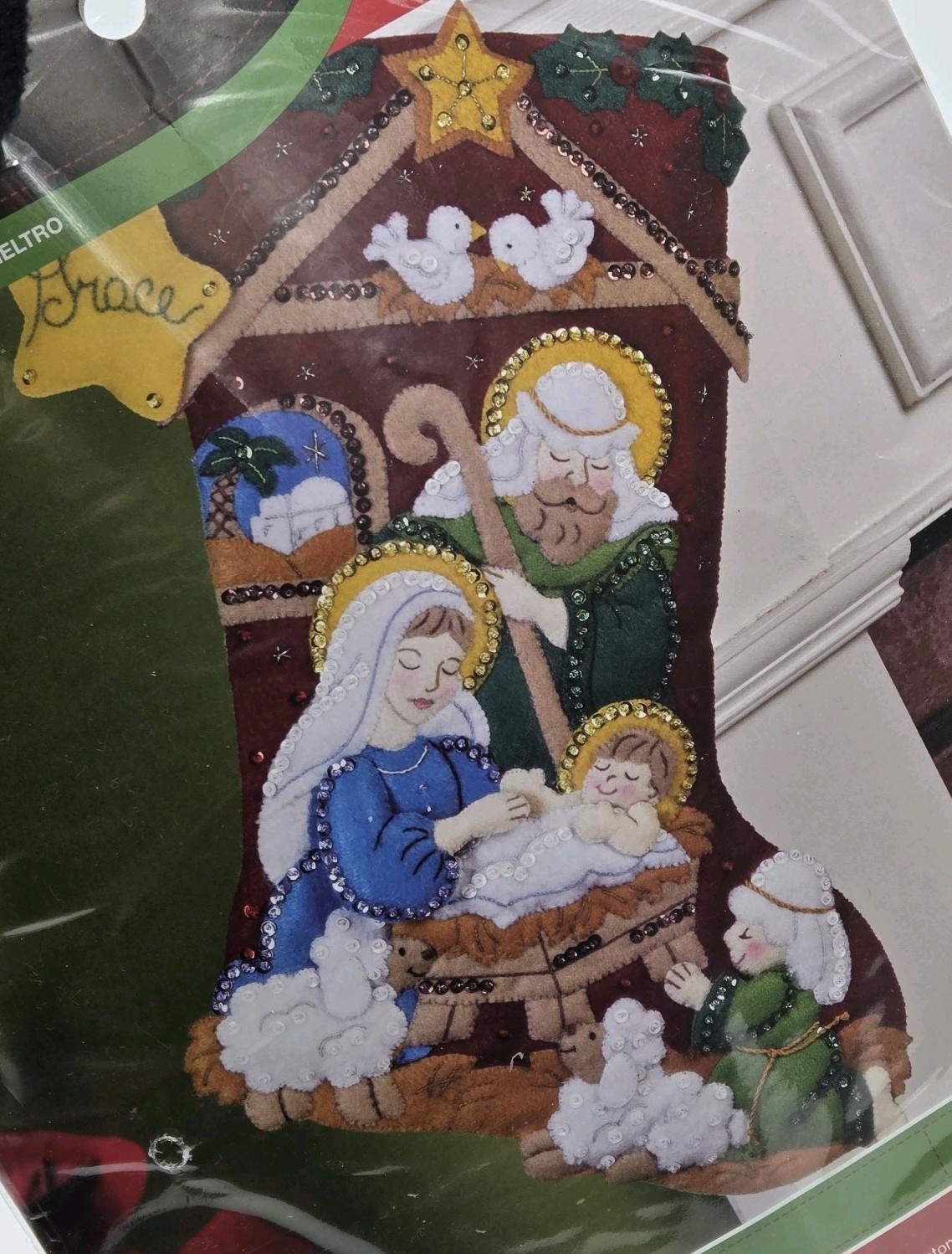 Bucilla NATIVITY Felt Christmas Stocking Kit 86449 Jesus Manger Dove 18\