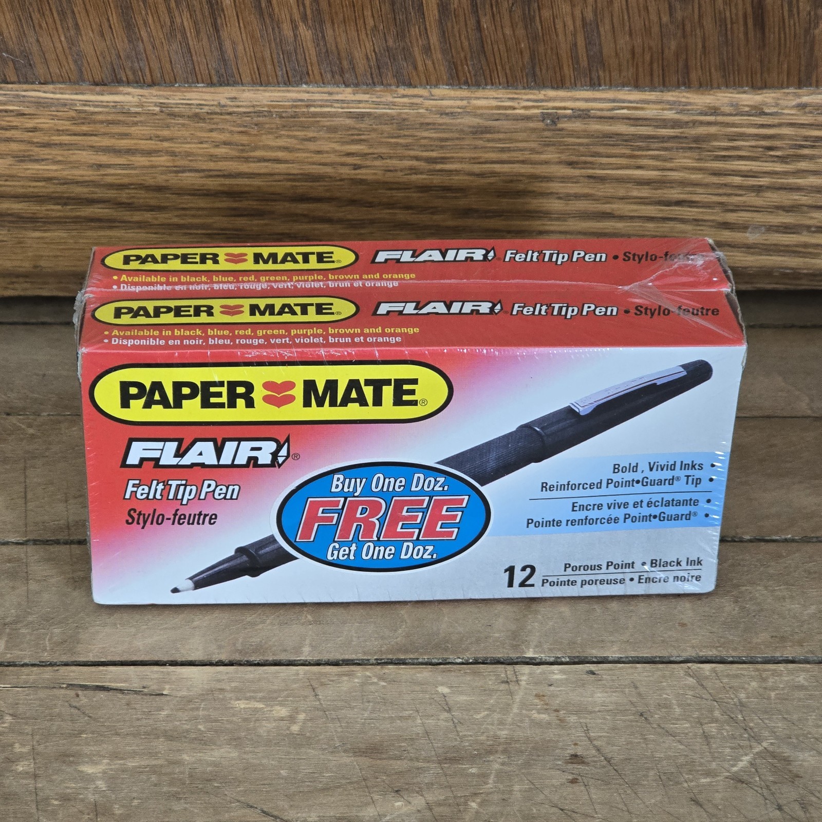 Vtg 1995 Paper Mate Flair Felt Tip Pens Stylo Feature Black Lot of 2 Boxes USA Vtg 1995 Paper Mate Flair Felt Tip Pens Stylo Feature Black Lot of 2 Boxes USA