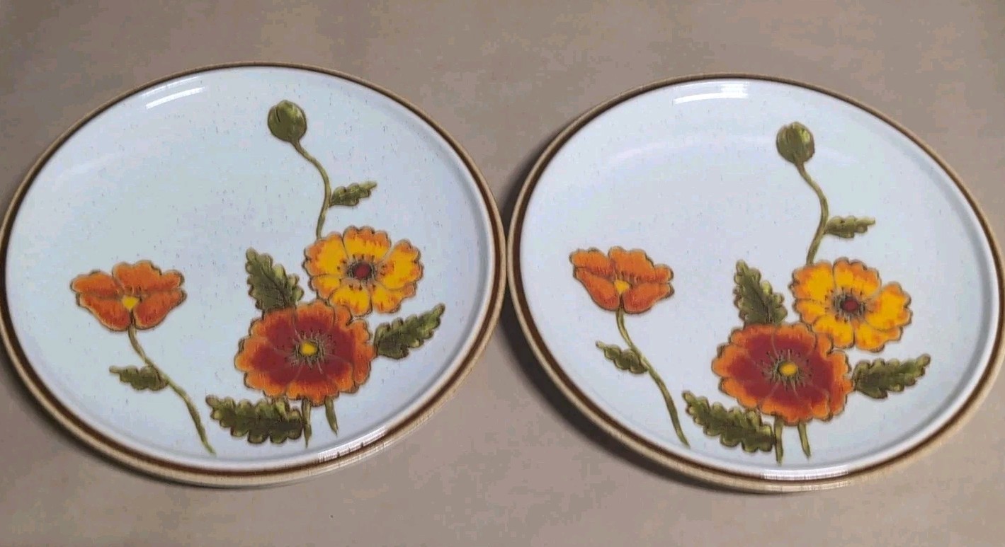 Mikasa Natural Beauty California Poppies Salad Dessert Plate C9051 Vintage Set 2