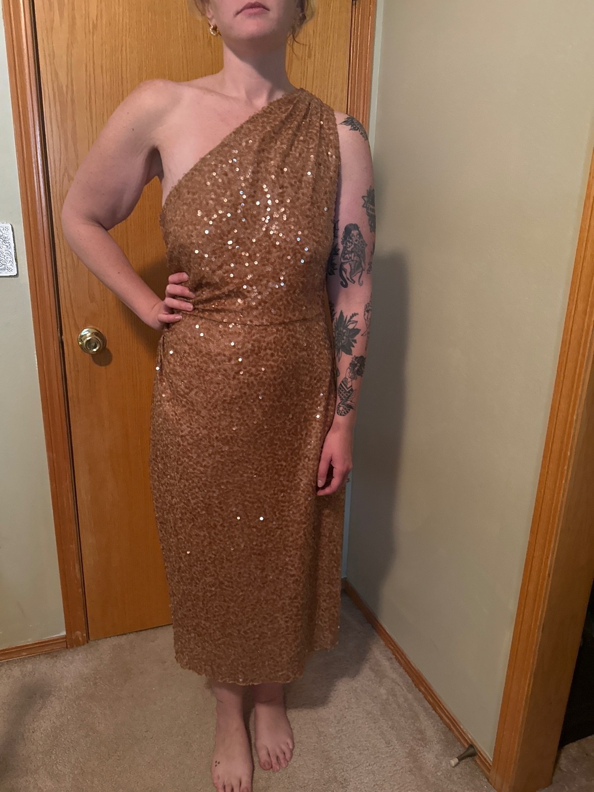 Sachin & Babi One-Shoulder Sequin Midi Dress Size 12
