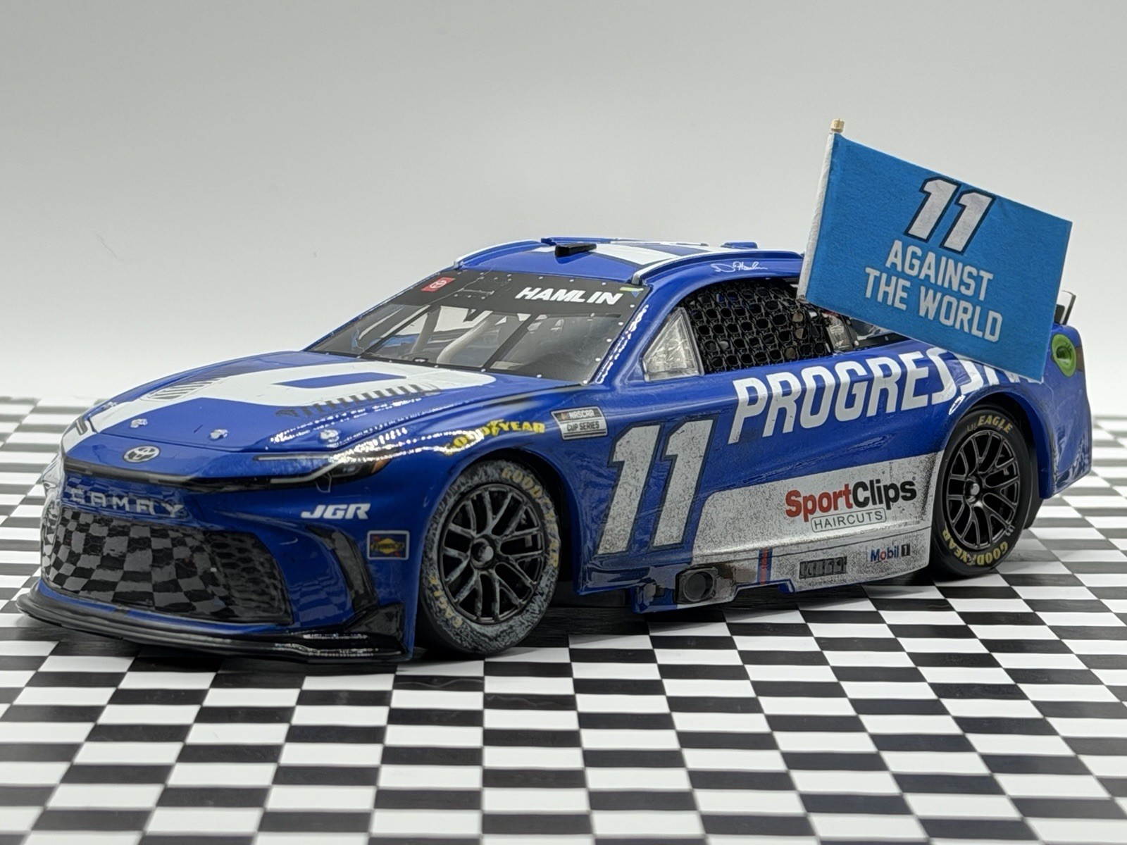 2025 Denny Hamlin Martinsville Win 11 Against The World Flag Display 1:24 NO CAR