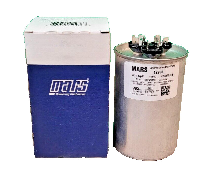 NEW MARS 12288 Dual Run Capacitor 45+5 uF MFD 440VAC Round Case (Replaces 12788)