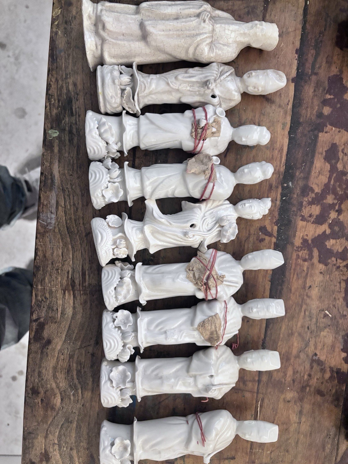 9 Antique Miniature White Chinese Statues