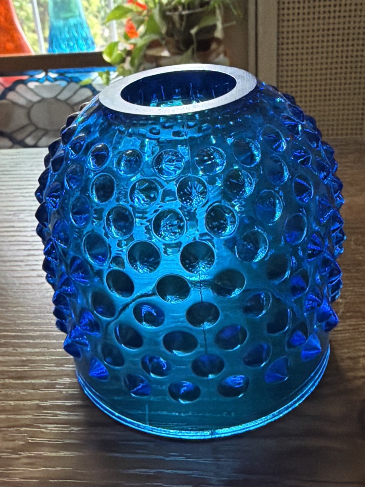 VTG Fenton Glass Colonial Blue 3 Piece Hobnail Fairy Lamp ~ LID ONLY VTG Fenton Glass Colonial Blue 3 Piece Hobnail Fairy Lamp ~ LID ONLY