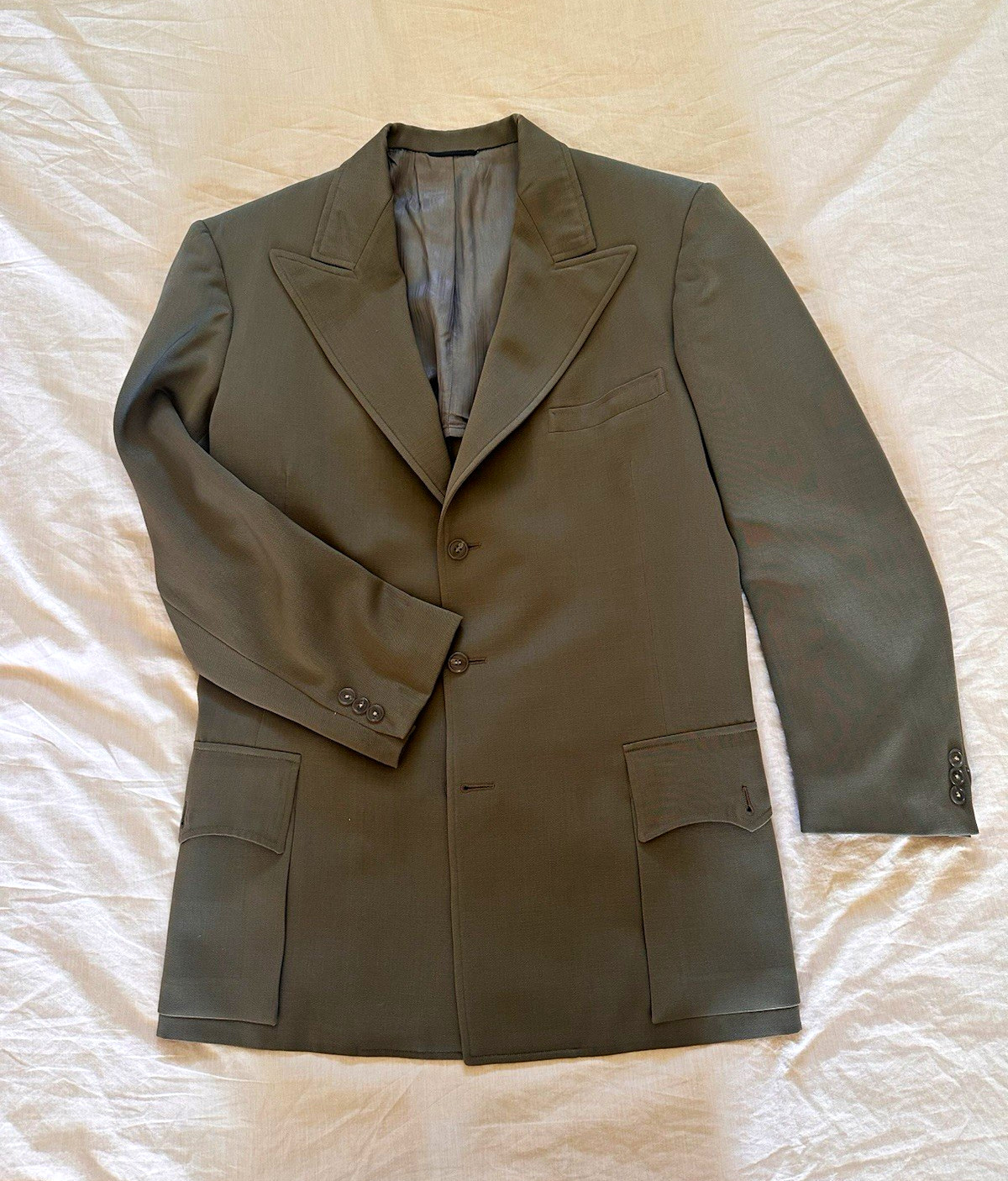 Vintage 1950’s Men\'s Taupe Gabardine Duster Action Back Jacket 42L
