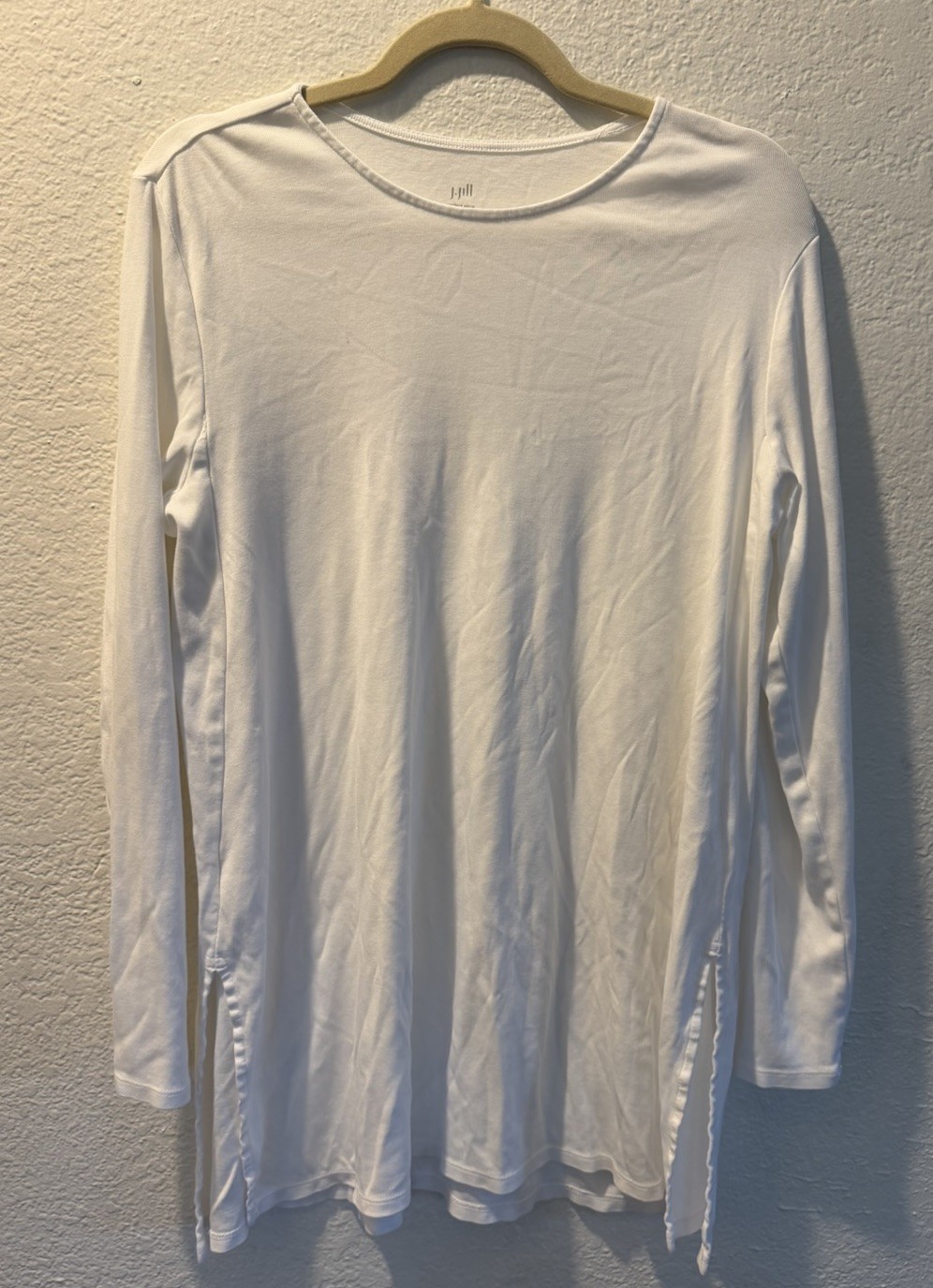 J Jill Perfect Pima Womans Large White Cotton Crew Neck Long Sleeve Tunic Top