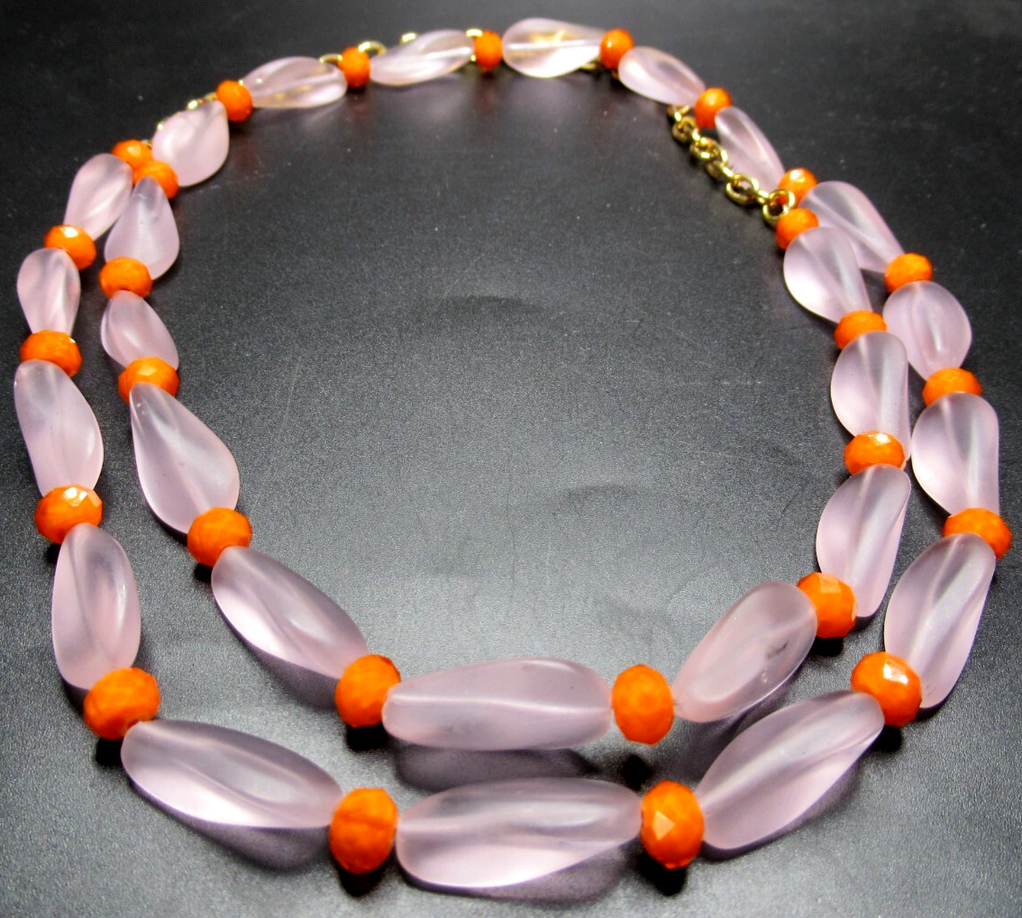 YOCHI NY Frosted Pink & Orange Glass Beaded Necklace