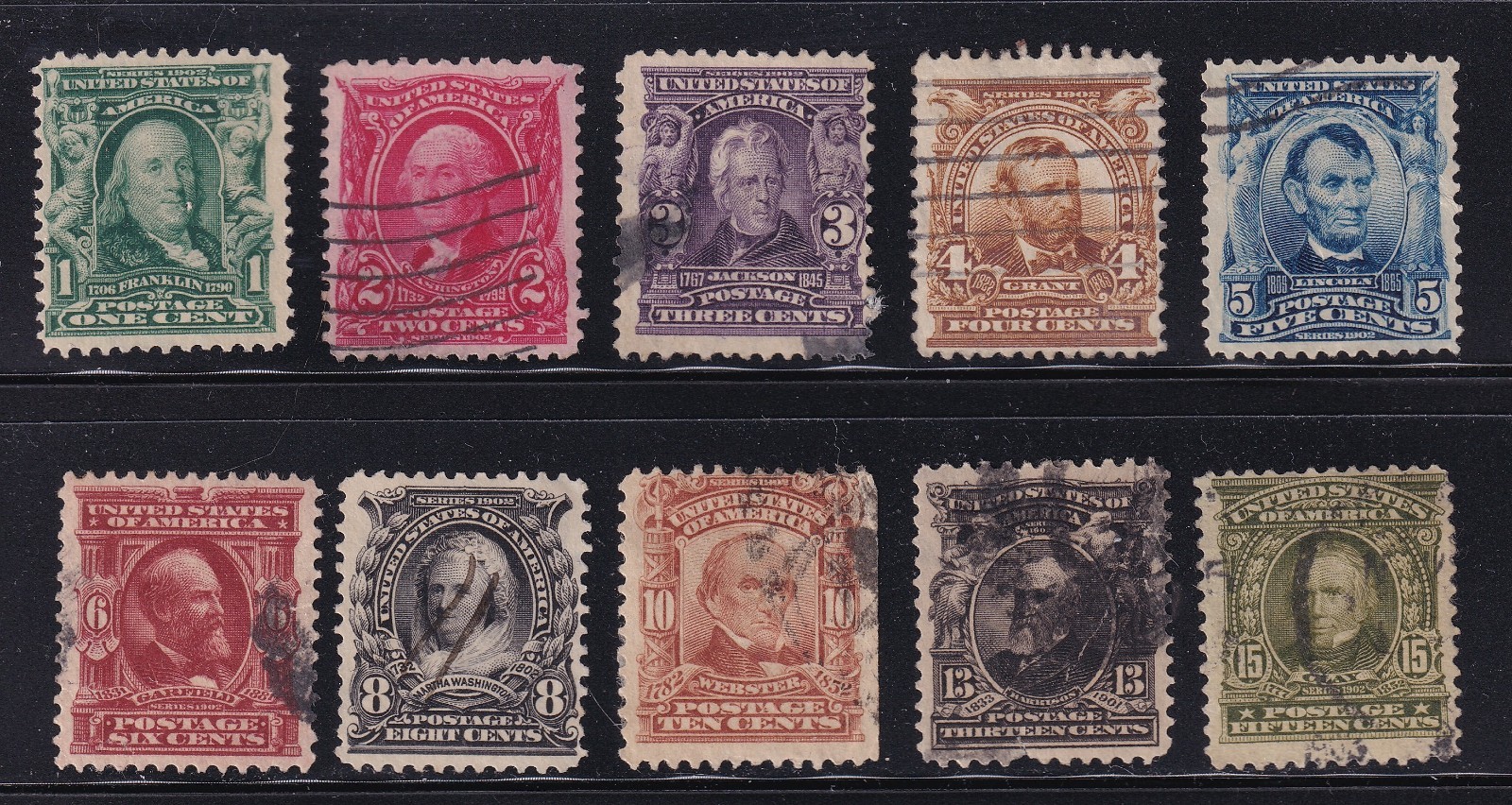 MATT\'S STAMPS US SCOTT #300-309 PROMINENT AMERICANS ISSUES OF 1902-03 USED CV$47
