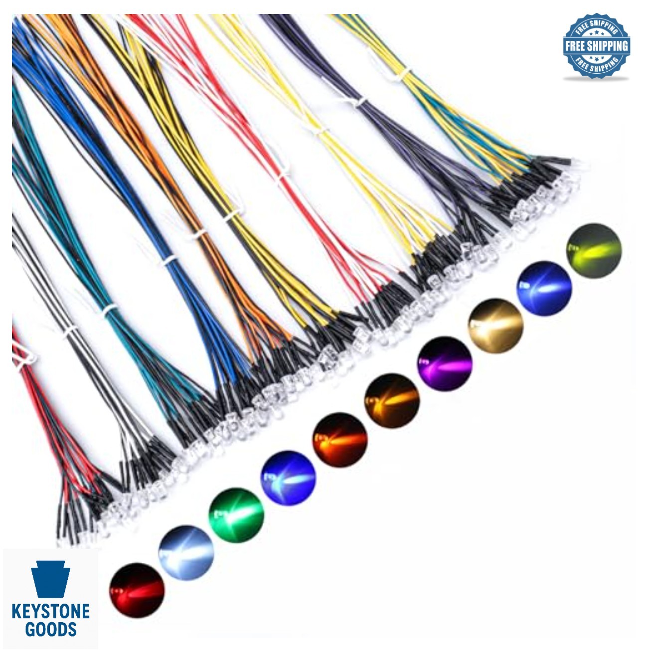100 Pcs Prewired 12V 5mm LED Diodes 10 Colors 9.4 Inch Wire Resistor Included