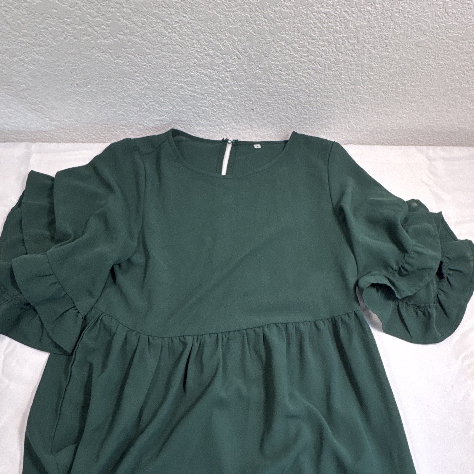 SHEIN Women’s M Green Solid Fit & Flare Ruffle Long Sleeve Midi Button Dress