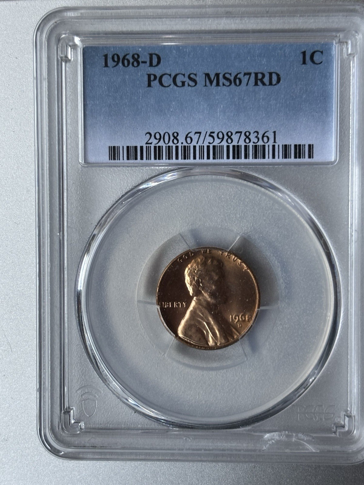 1968 D 1c Graded MS67 Red By PCGS