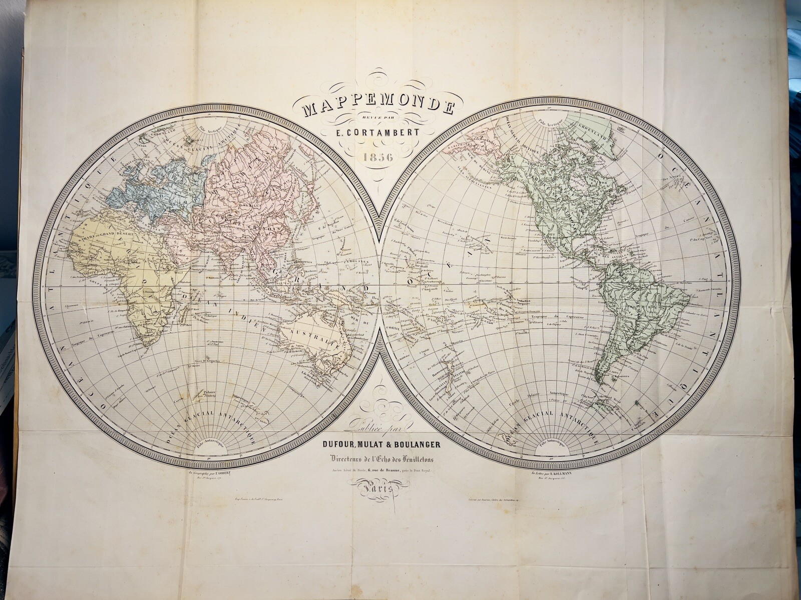 Antique world map 1856, original geography, history, very rare, rarity Antique world map 1856, original geography, history, very rare, rarity