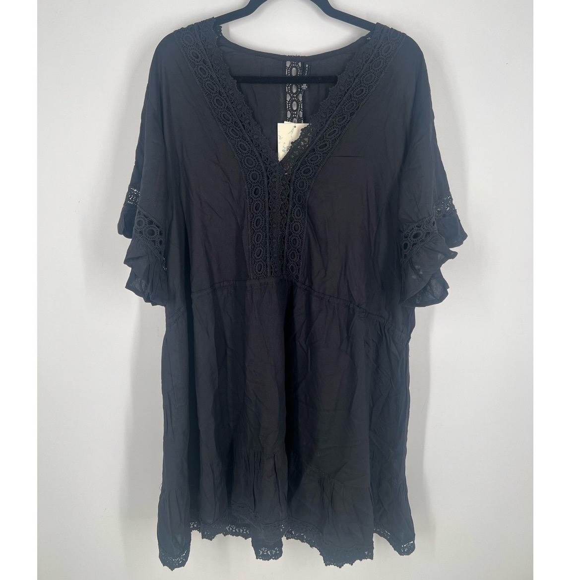 Raviya Black Women\'s V-Neck Lace Trim Dress Swim Coverup Size 0X NWT