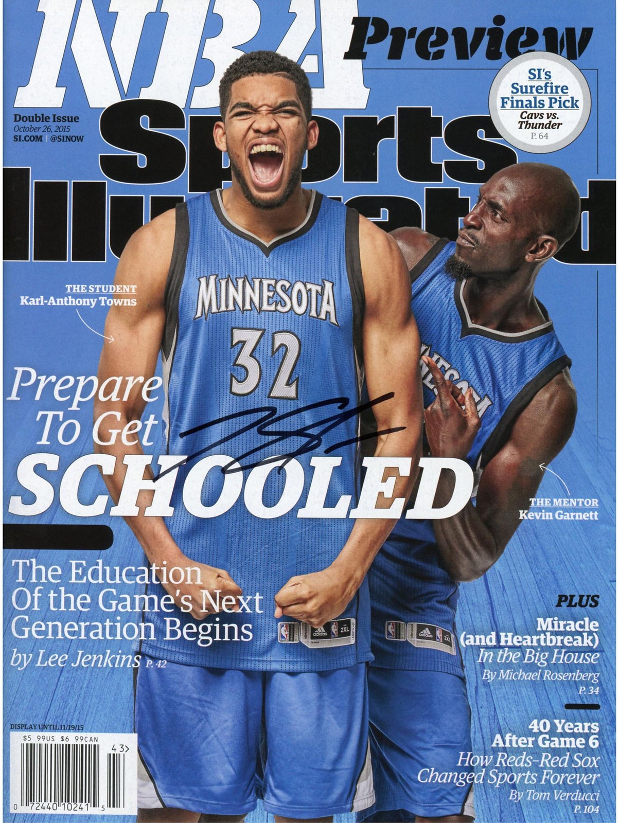 Karl-Anthony Towns Timberwolves Autographed 10-26-15 Sports Illustrated Magazine