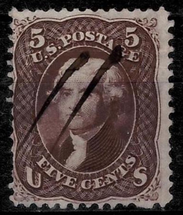 US 1861/66 /  5 cent Jefferson  ☀ Scott 76 brown / VF used stamp
