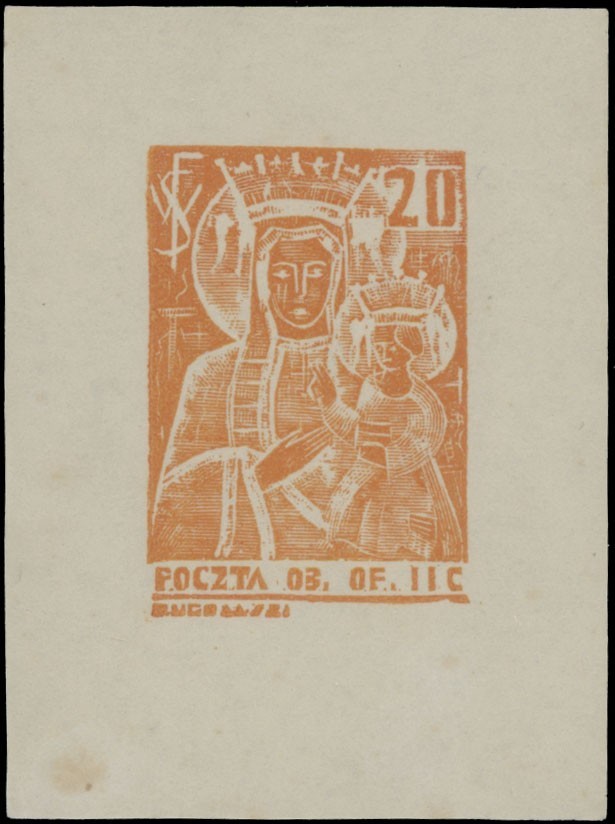 1942, POLAND-LOCAL ISS, OBOZ II C WOLDENBERG, MADONNA 20F ORANGE, S.S. FI.#BL2 1942, POLAND-LOCAL ISS, OBOZ II C WOLDENBERG, MADONNA 20F ORANGE, S.S. FI.#BL2