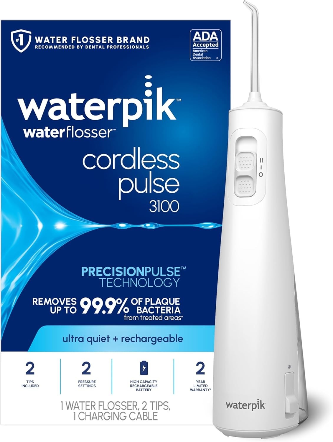 Waterpik Cordless Pulse 3100 Portable Water Flosser Rechargeable White