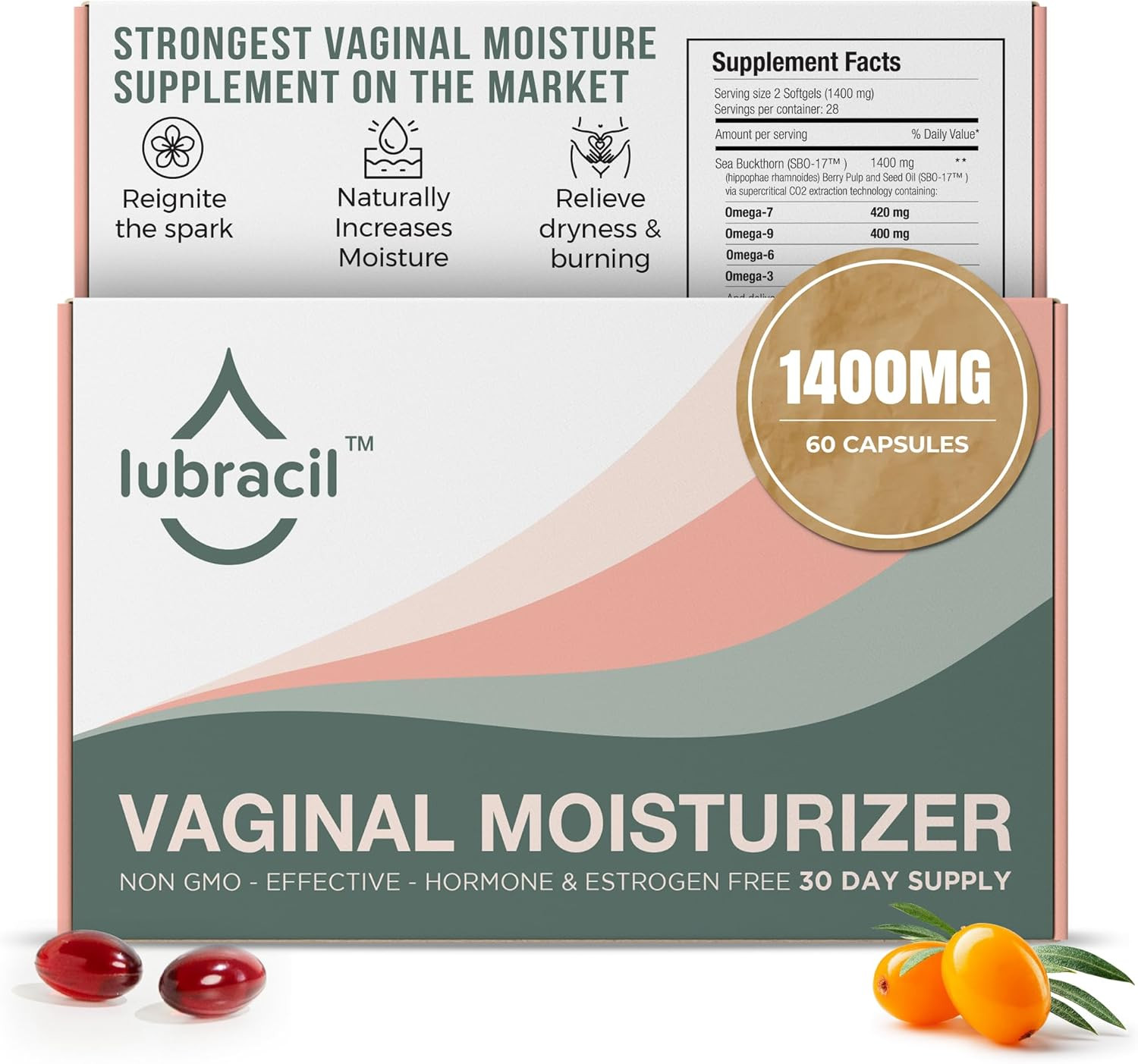 Lubracil Vaginal Moisturizer Pills Sea Buckthorn Omegas Vitamins 60 Capsules
