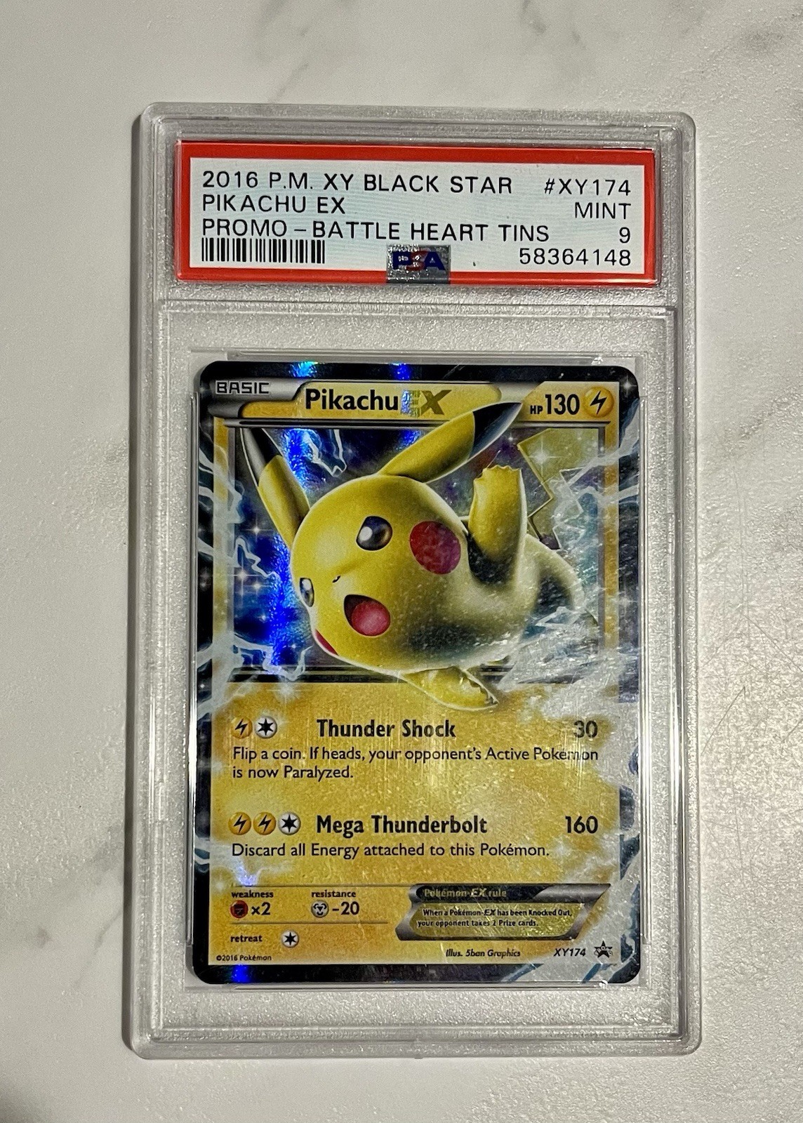 2016 POKEMON XY BLACK STAR PROMO BATTLE HEART TINS #XY174 PIKACHU EX PSA 9