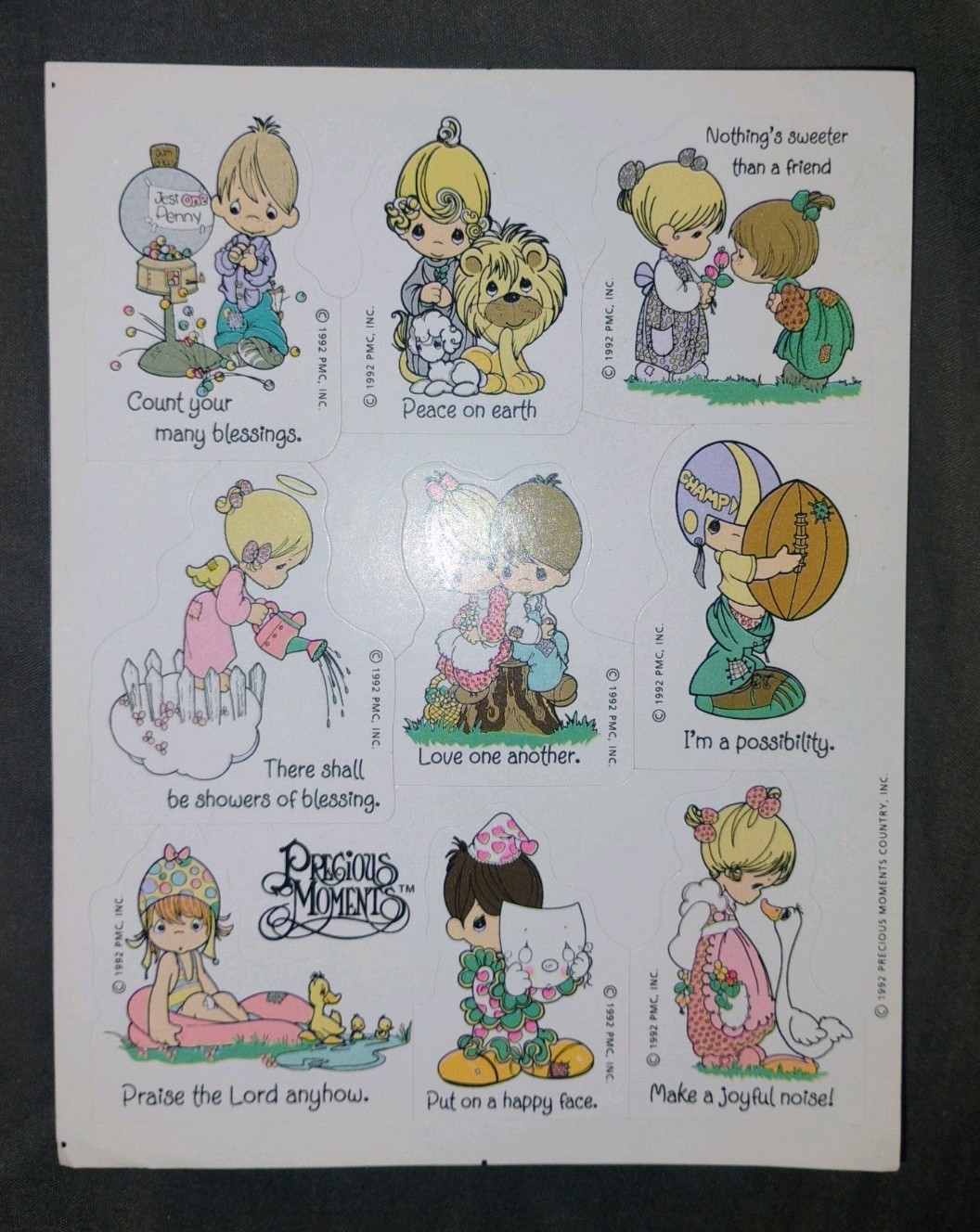 Vintage 1992 Precious Moments Sticker Sheet Vintage 1992 Precious Moments Sticker Sheet