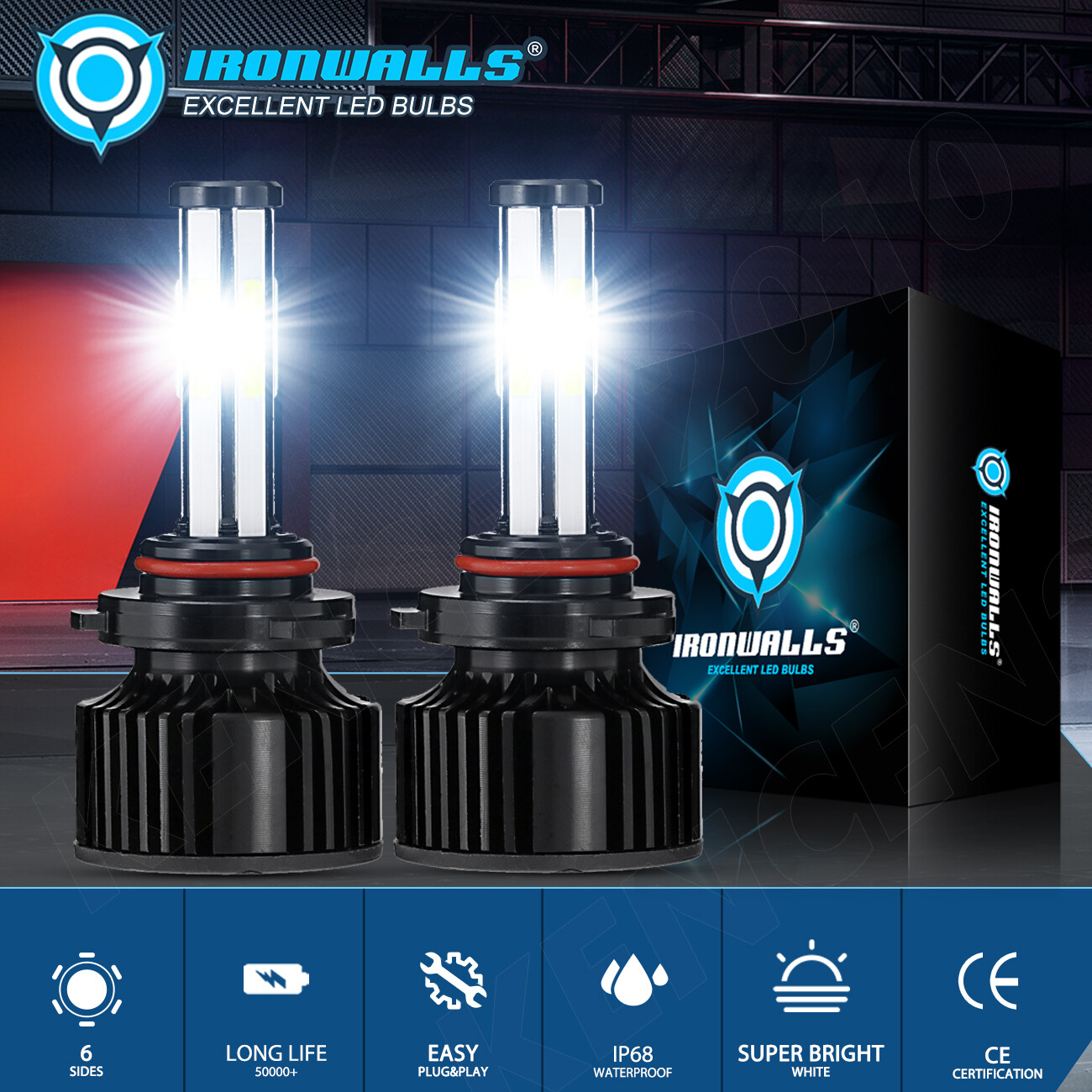 8/6/4 Sides 9005 H11 LED Headlight High Low Beam Bulbs 6500K Super White Bright