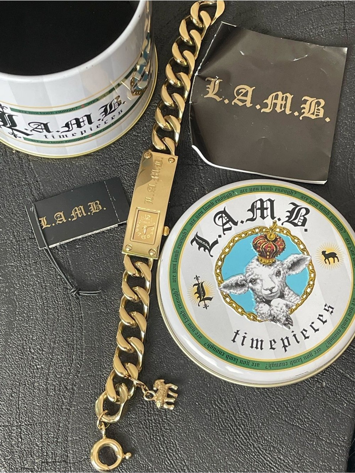 L.A.M.B. RARE Vintage Y2K Gold Chain Watch w/ Charm Gwen Stefani No Doubt