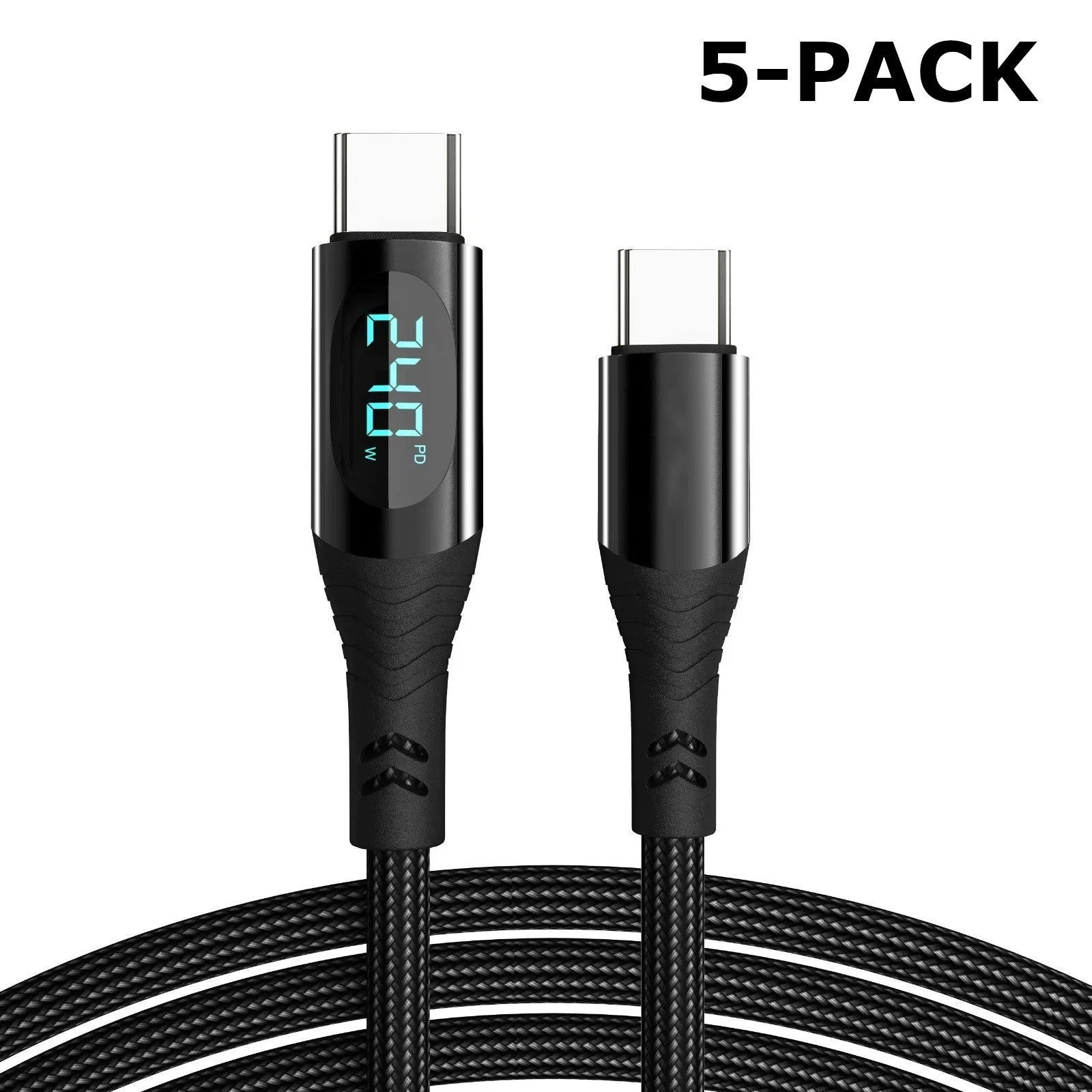 5-10 PACK Super Fast Charging 240W Type-C USB-C Braided Cable LED Display 3- 6FT