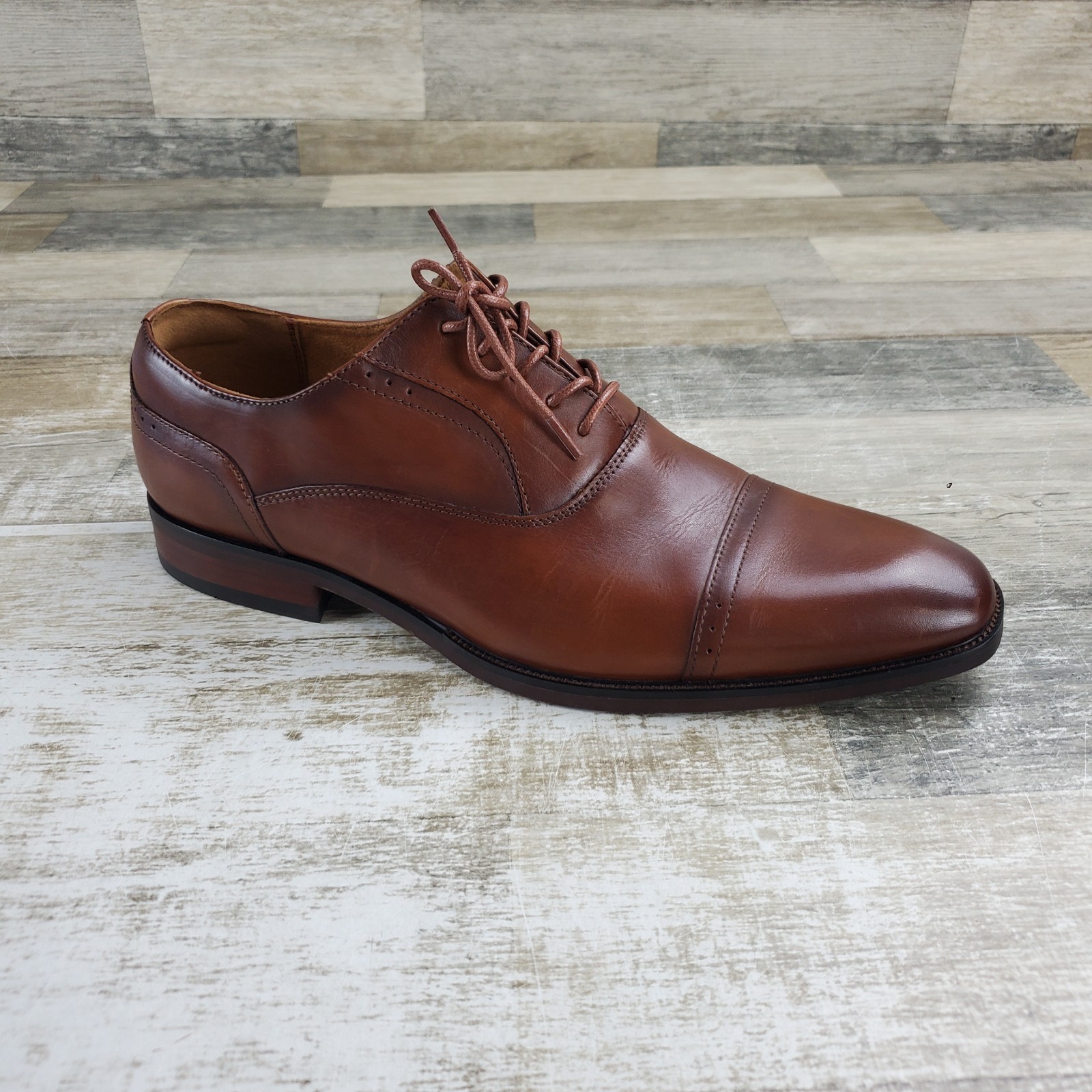 Florsheim Sorrento Lux Mens Oxford Shoe Sz 9.5 M Cognac Leather Cap Toe Balmoral