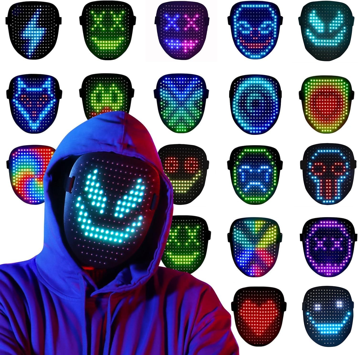 LED Light Up Mask with Gesture Sensing Kids Halloween Costume Party Toy Gift